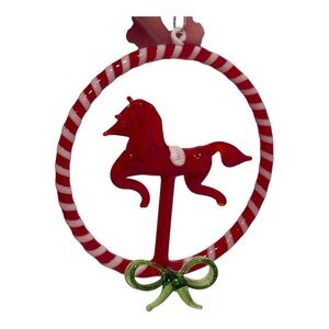 Handblown Glass Carousel Horse Ornament Candy Cane Ring Christmas Decor